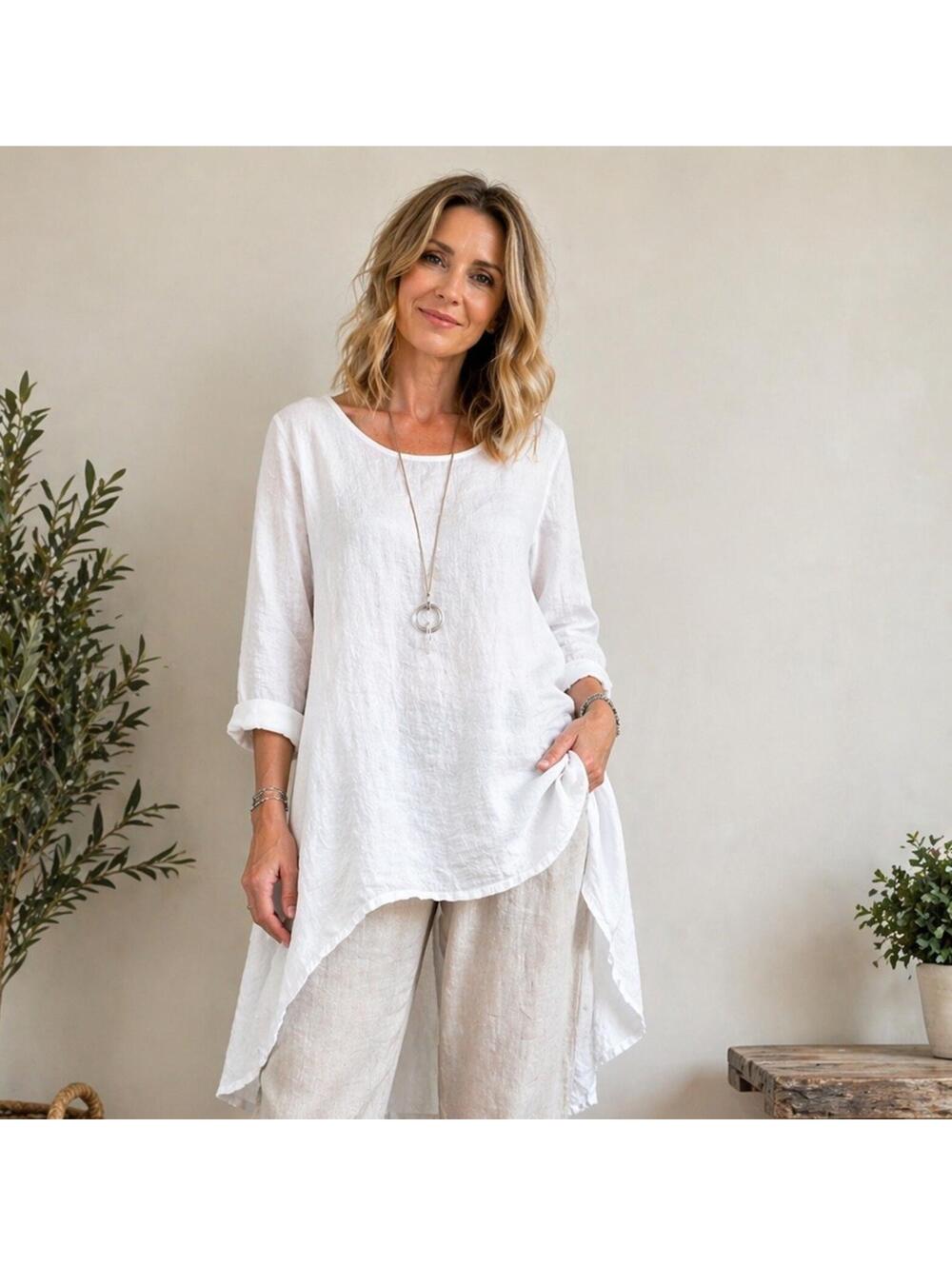 Et Lois Octavia White Gauze Tunic Blouse Women’s M Lagenlook Oversized Boho